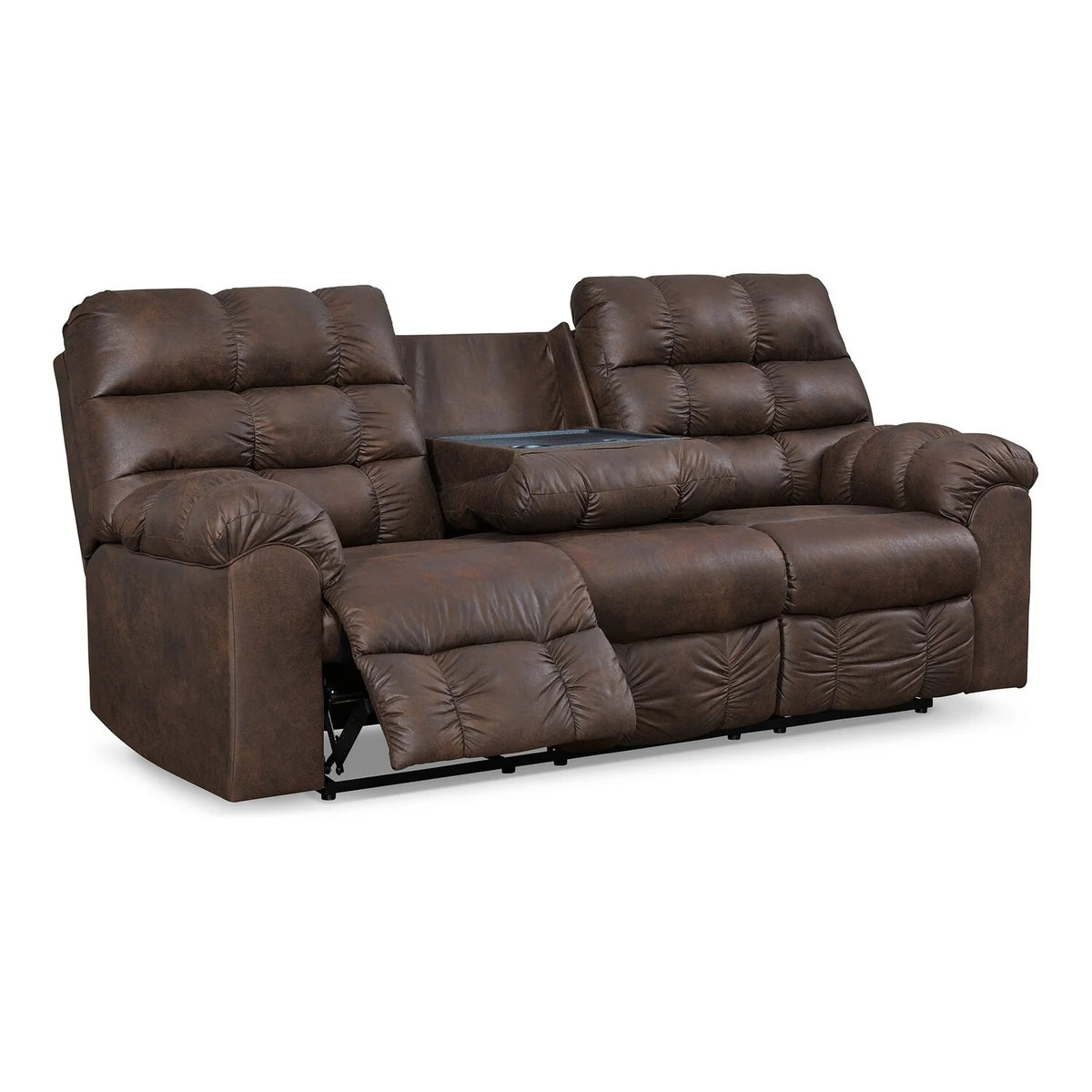 90 Inch Reclining Sofa with Drop Down Table and 2 Cup Holder, Dark Brown B822