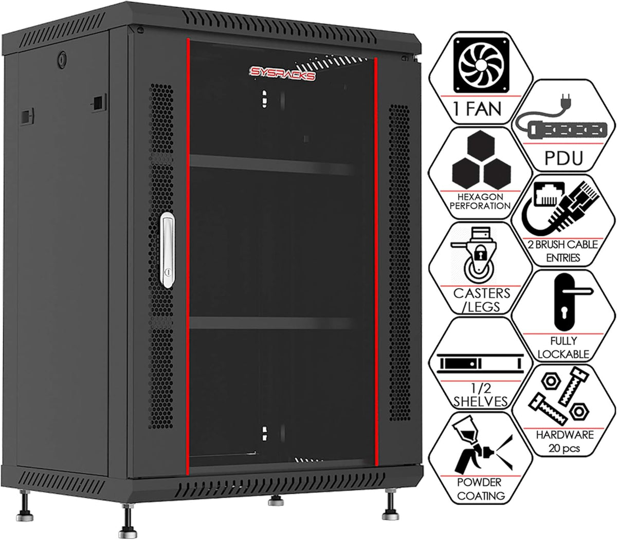 Locking Wall Mount Server Rack Cabinet, 24-Inch Deep, 15U Y36363