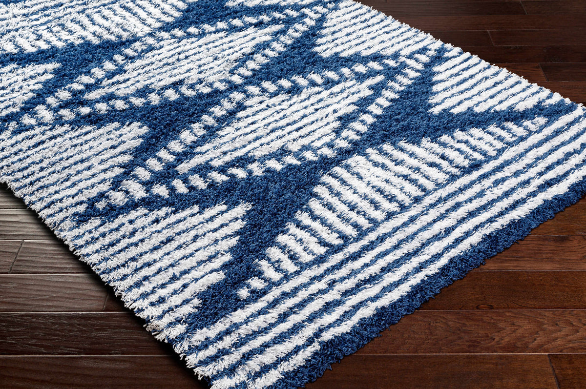Blue Grey Off White Shag Area Rug Q327719