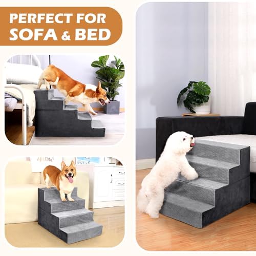 Grey 5-Step High-Density Foam Dog Stairs B994799