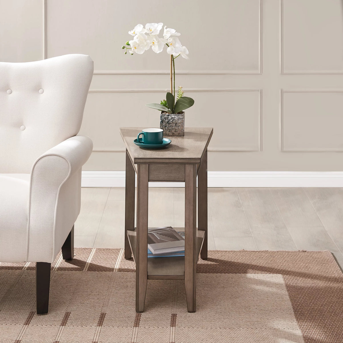 Smoke Gray Wedge Table with Shelf K1261