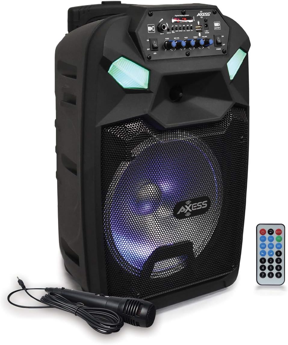 Portable PA Speaker System with Wired Microphone, 12 Wireless Bluetooth Speaker with Rechargeable Battery and Party LED Lights X308