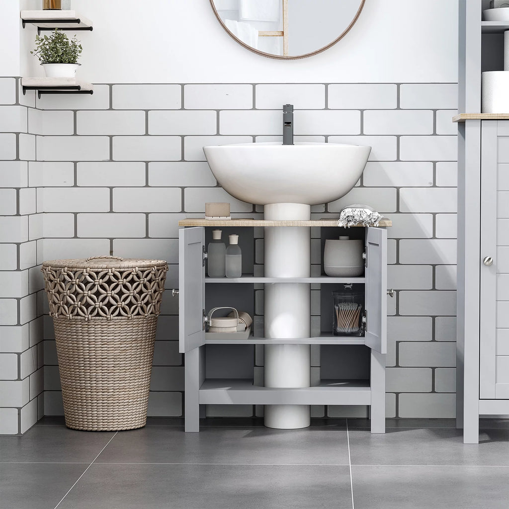 Gray Pedestal Sink Storage Cabinet with Adjustable Shelf V395226