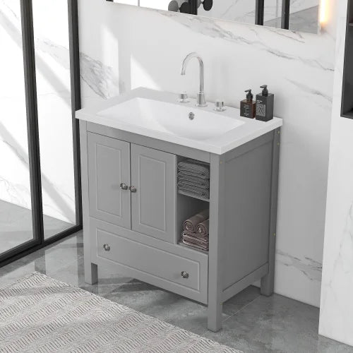 Grey Solid Wood Bathroom Vanity with Sink C972