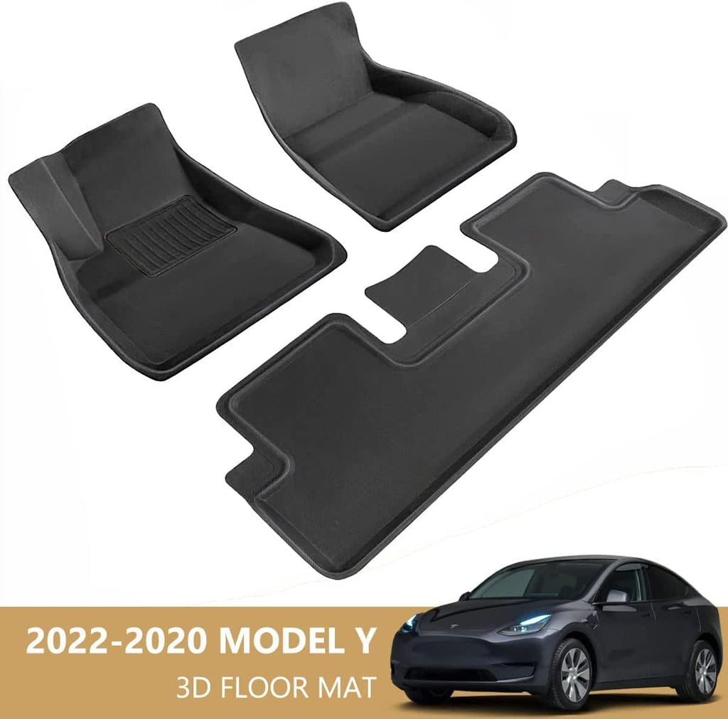 Black All-Weather Waterproof Floor Mats for Tesla Model Y 2020 2021 2022 Custom Fit XPE Car Floor Liners Cargo Tray Trunk Snowproof 1st & 2nd Row X56464