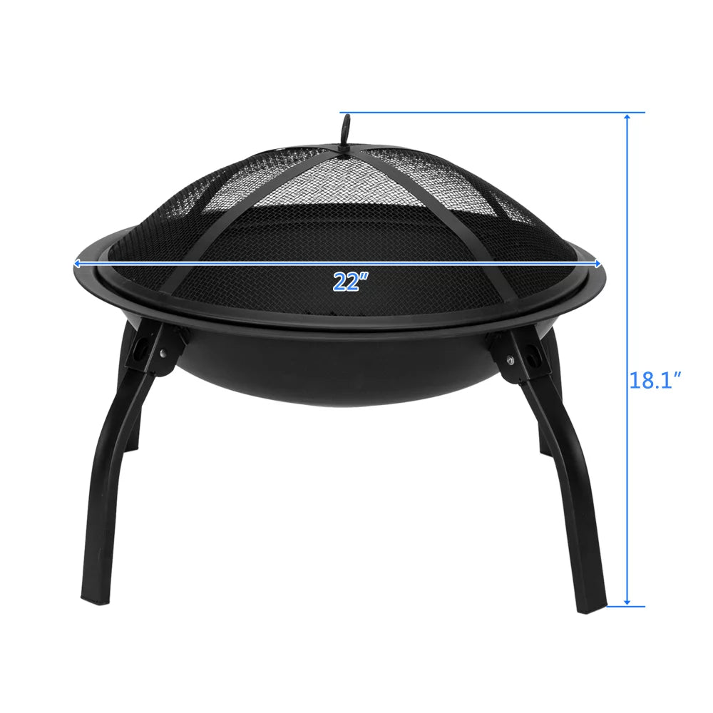 22'' Wood Burning Fire Pit with Lid J114848