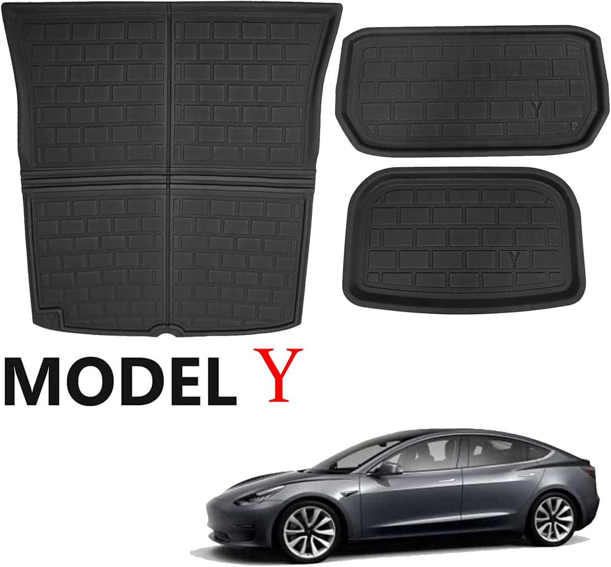 Black All-Weather Waterproof Floor Mats for Tesla Model Y 2020 2021 2022 Custom Fit XPE Car Floor Liners Cargo Tray Trunk Snowproof 1st & 2nd Row X56464