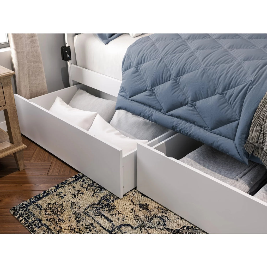 White King Size Platform Bed with 2 Storage Drawers I461
