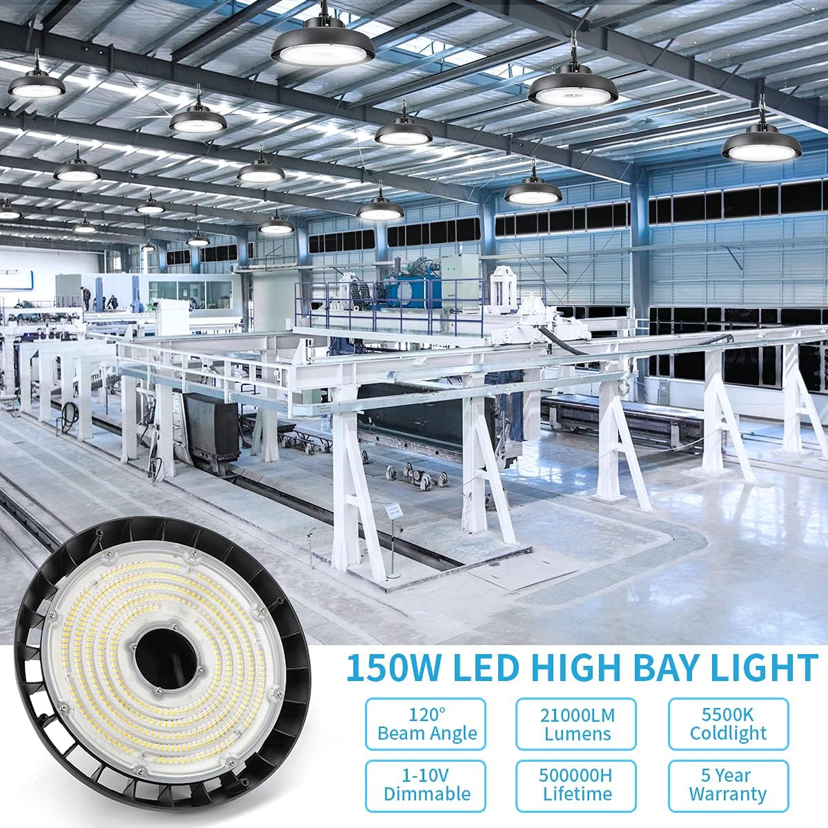 150W Dimmable 5000K LED High Bay Light Pack of 2 X406