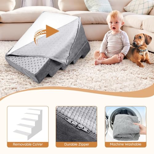 Grey 5-Step High-Density Foam Dog Stairs B994799