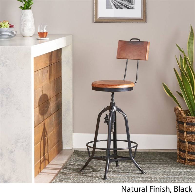 Natural and Black Acacia Wood Bar Stool E928330