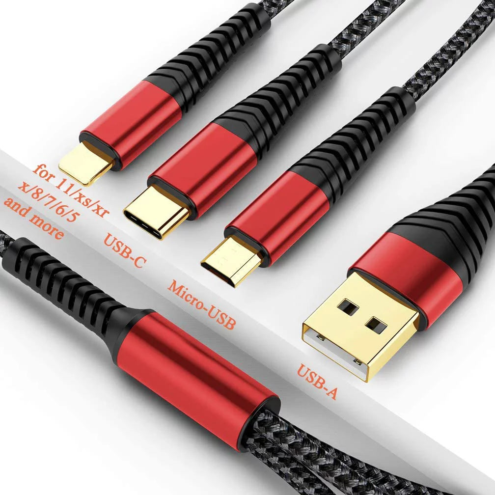 3 in 1 Nylon Braided Multi Charger Cable 2Pack 6ft H3450