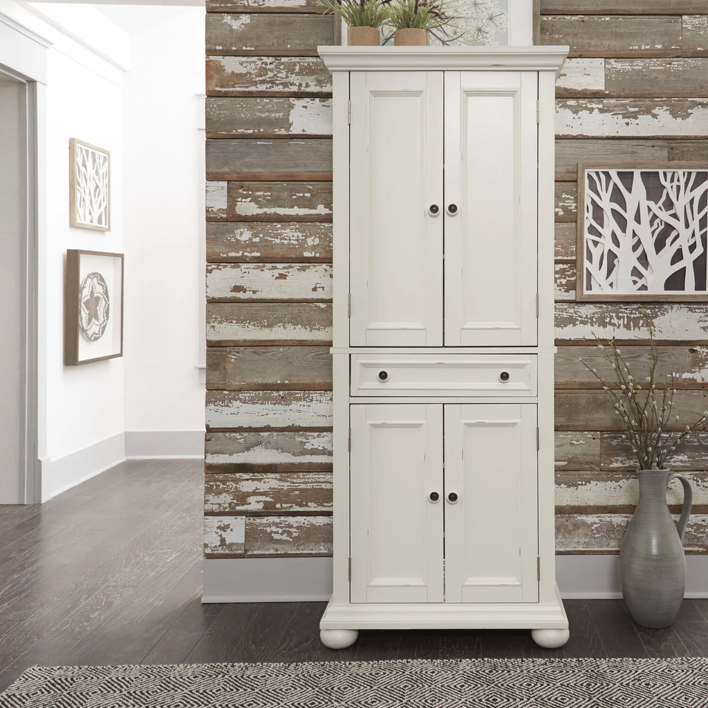 Off White Wood Pantry Storage Cabinet with Adjustable Shelves G271