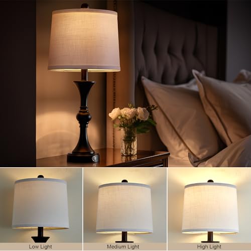 Black Fabric Drum Shade Table Lamps Set of 2 L29223