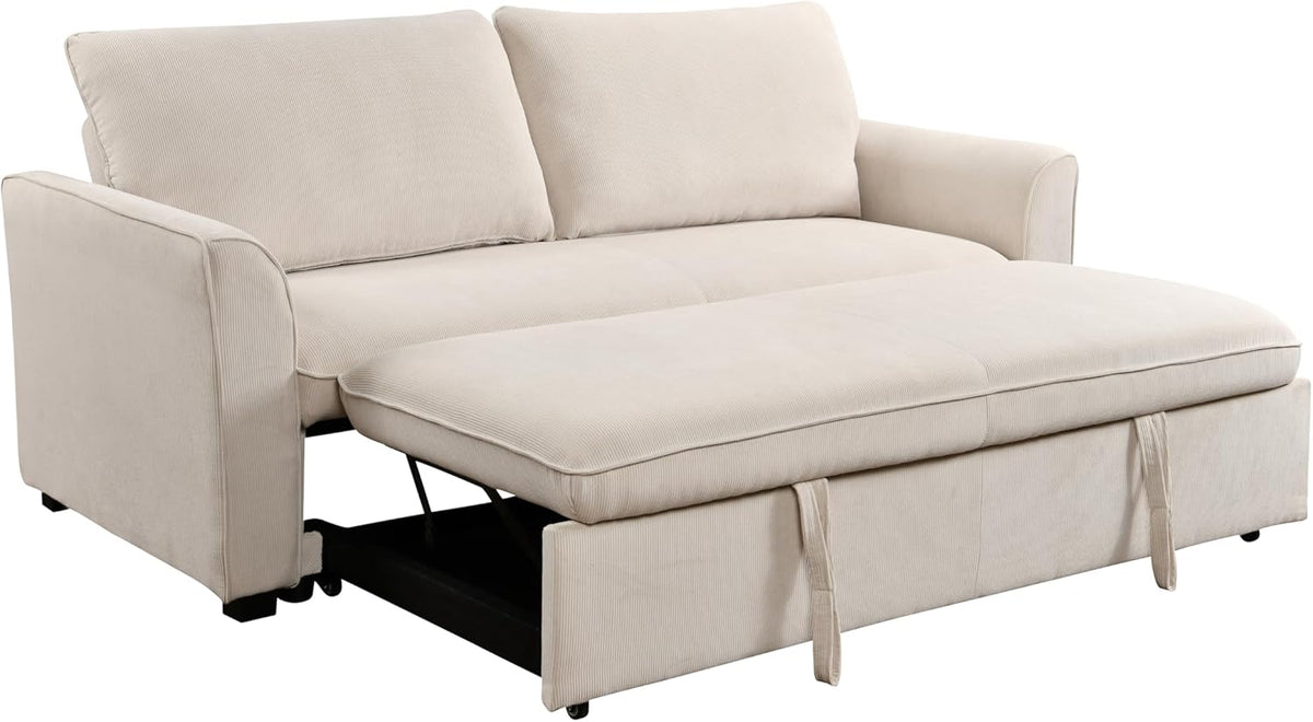 Beige Fabric Convertible Sleeper Sofa with Pull out Bed W598468