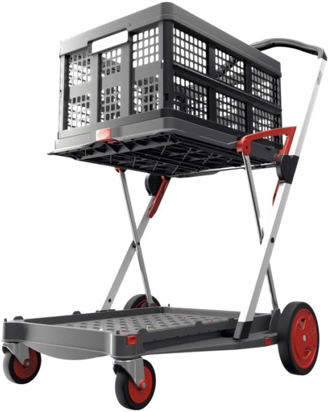 Collapsible Folding Trolley Cart with Storage Crate Red Y721522