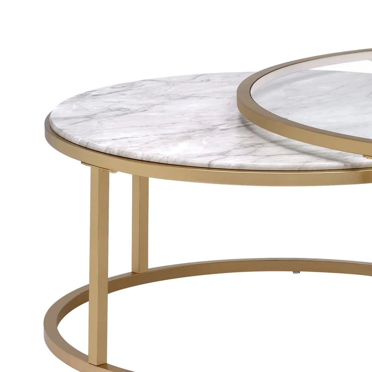 Metal Framed Nesting Coffee Tables with Glass and Marble Tops Set of Two Gold U120
