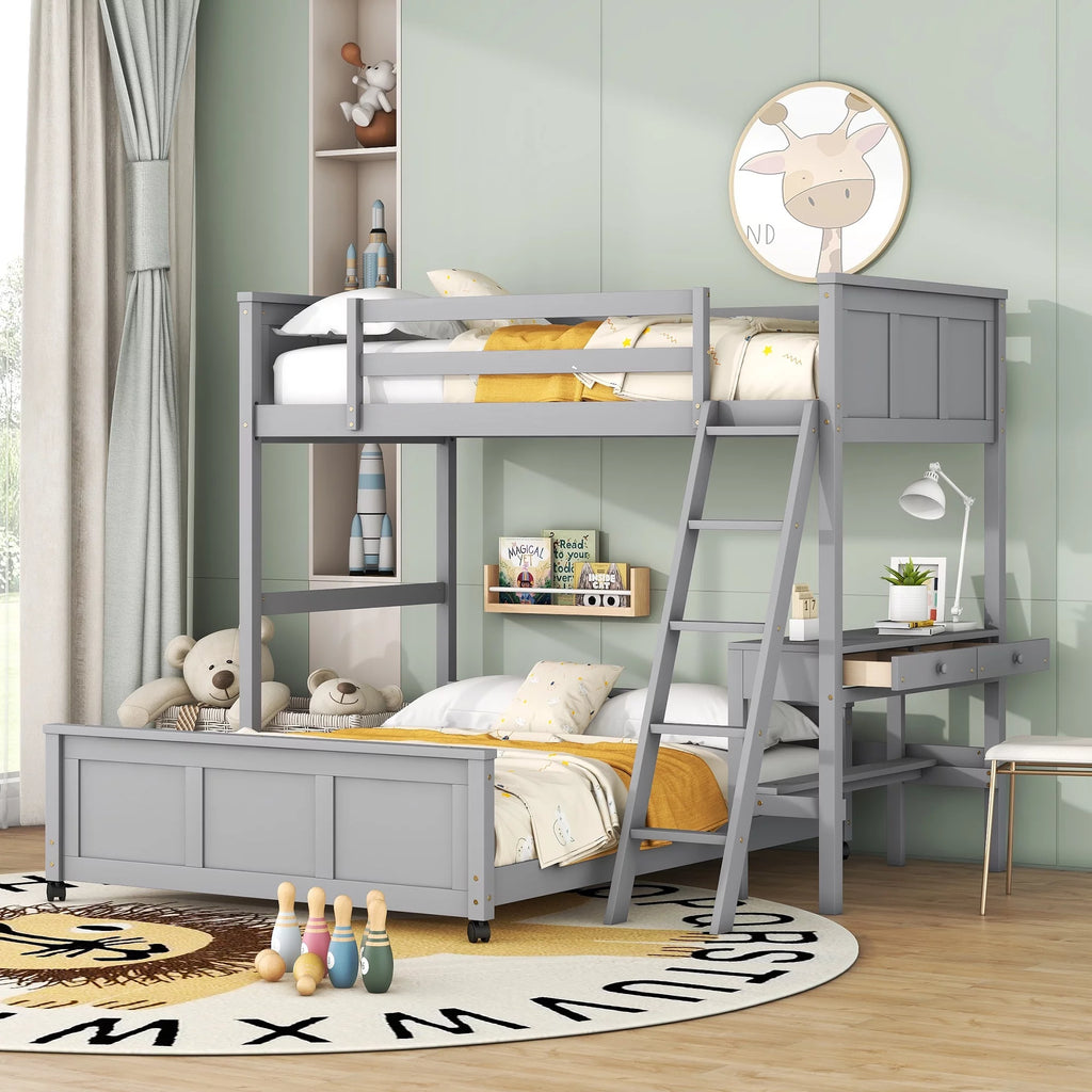 Twin Over Full Bunk Bed with Desk N866