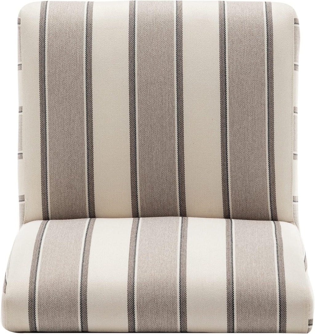 Brown And White Stripe Fabric Armless Accent Chair With Wood Legs Z6236