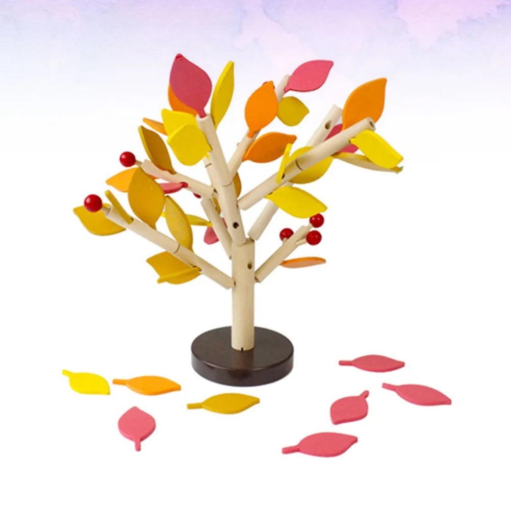 Creative Wooden Tree Blocks with Leaves 3D Building Set DIY Toy U5990