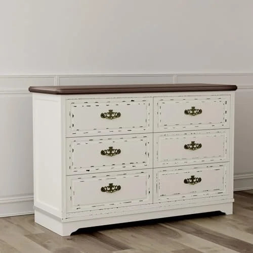 Antiqued Two-Tone 6 Drawer Wood Chest K73257