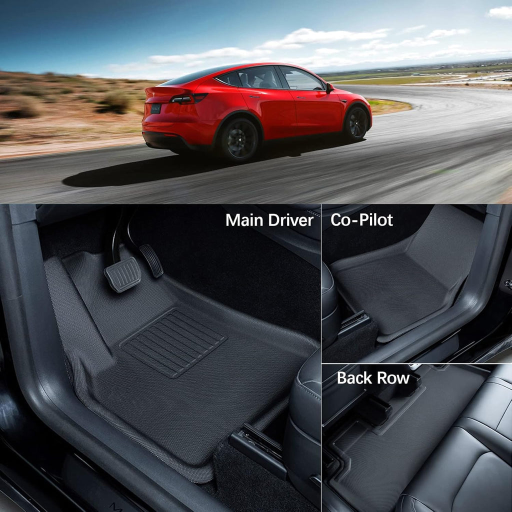 Black All-Weather Waterproof Floor Mats for Tesla Model Y 2020 2021 2022 Custom Fit XPE Car Floor Liners Cargo Tray Trunk Snowproof 1st & 2nd Row X56464