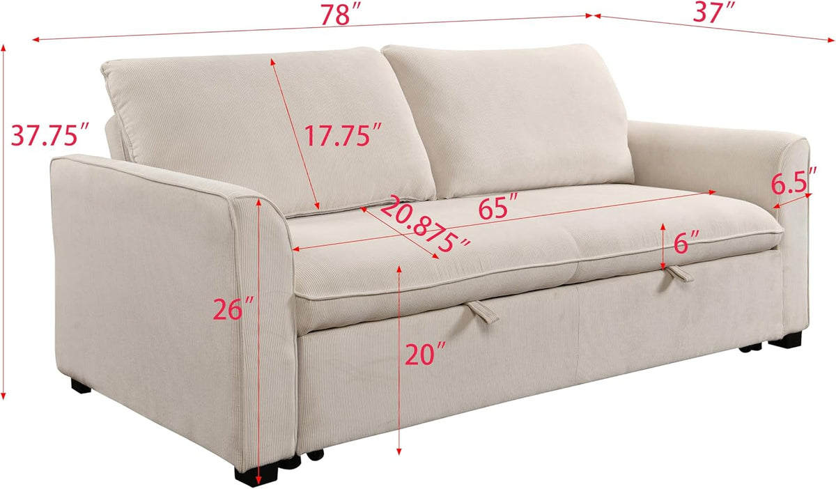 Beige Fabric Convertible Sleeper Sofa with Pull out Bed W598468