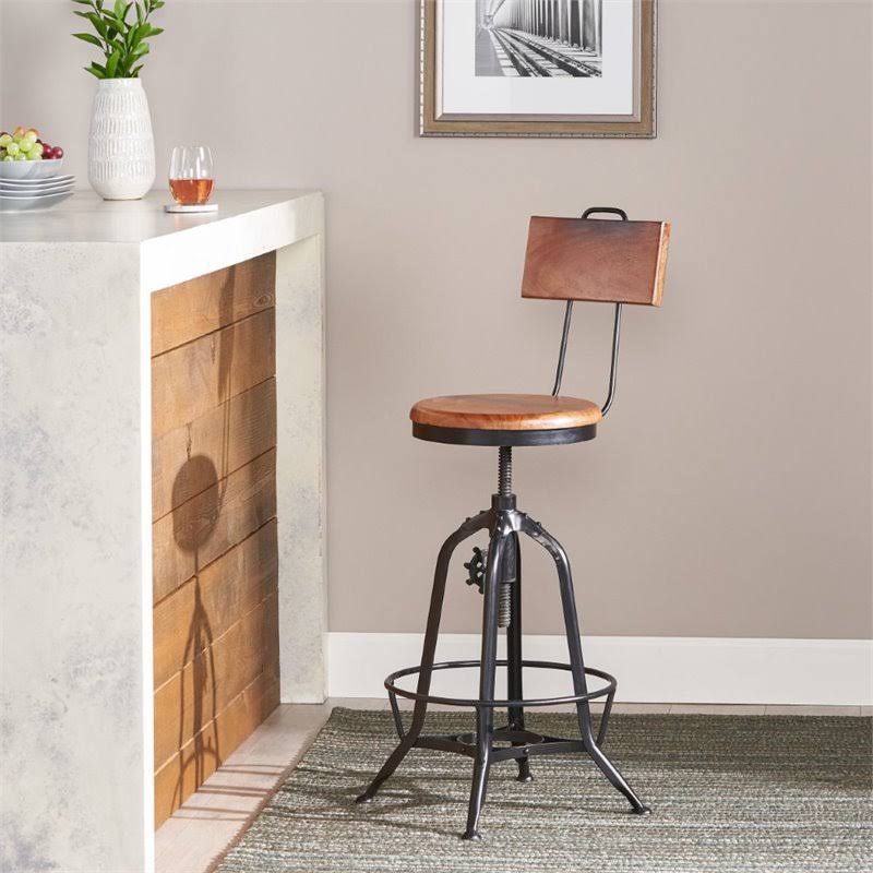 Natural and Black Acacia Wood Bar Stool E928330
