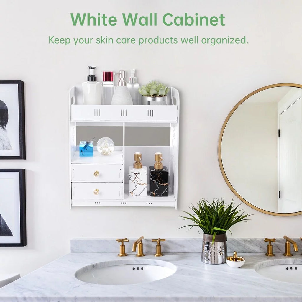 White Wall Mounted Bathroom Cabinet with 2 Drawers J541