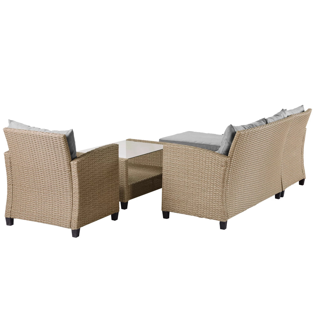 4 Piece All-Weather Wicker Patio Sectional Sofa Set with Cushions S429429