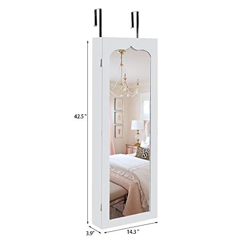 Jewelry Armoire with 8 LEDs, Lockable Large Storage Jewelry Cabinet, White C13189