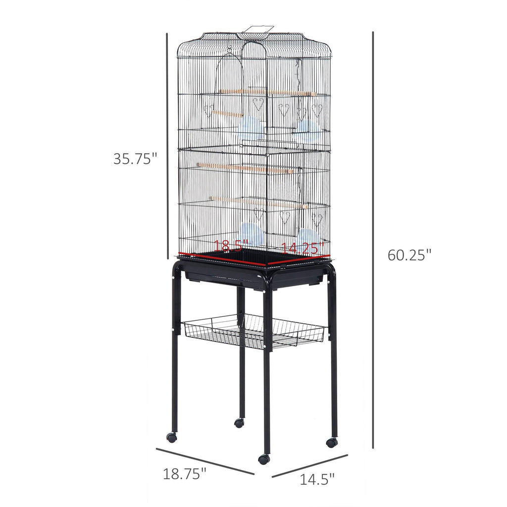 Black Metal Bird Cage with Rolling Stand G84833