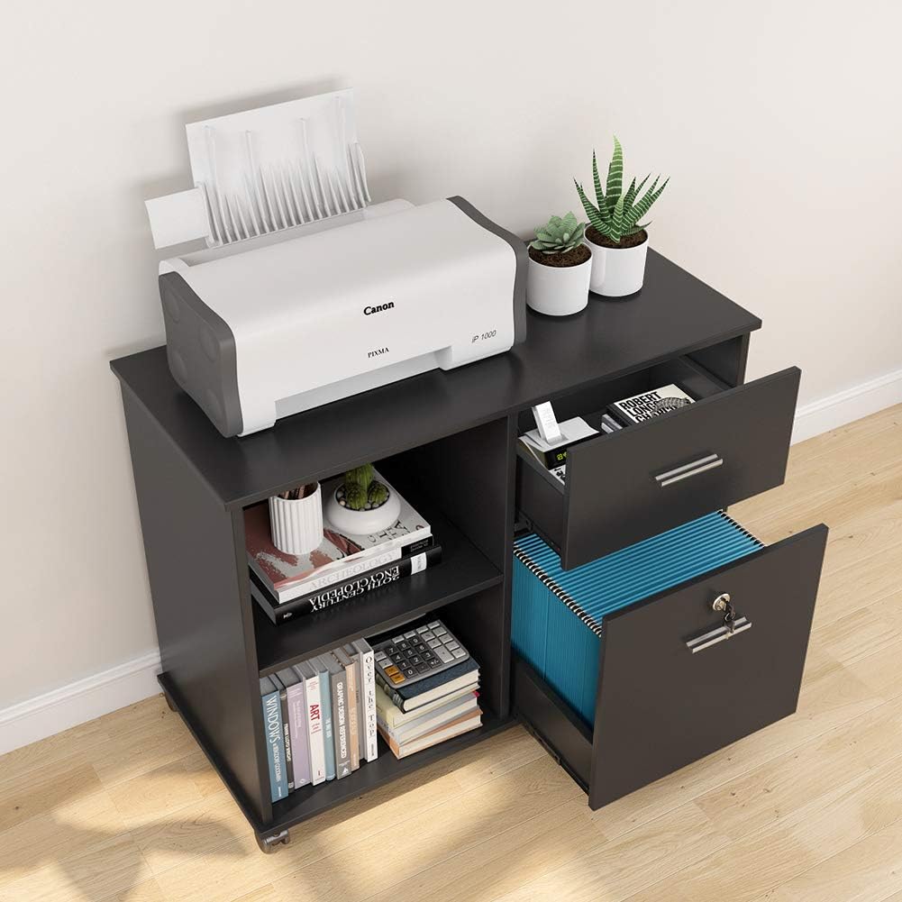 2 Drawer File Cabinet with Lock, Mobile Lateral Filing Cabinet with Wheels and Shelves H778