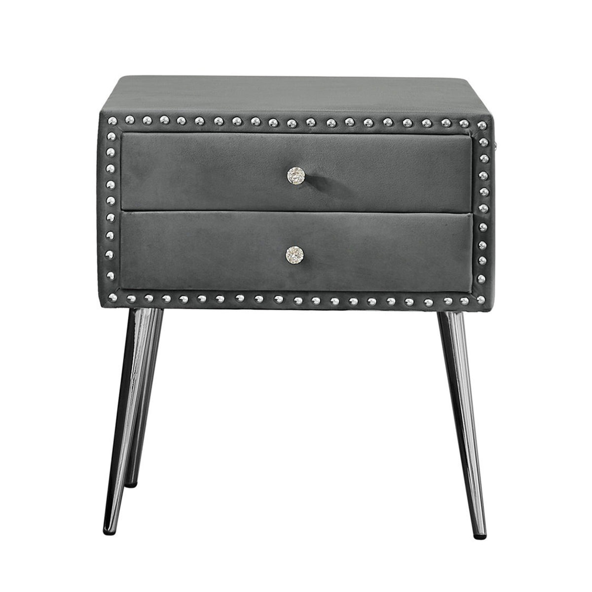 Gray Velvet Nightstand with 2 Drawers and Metal Legs Z839667