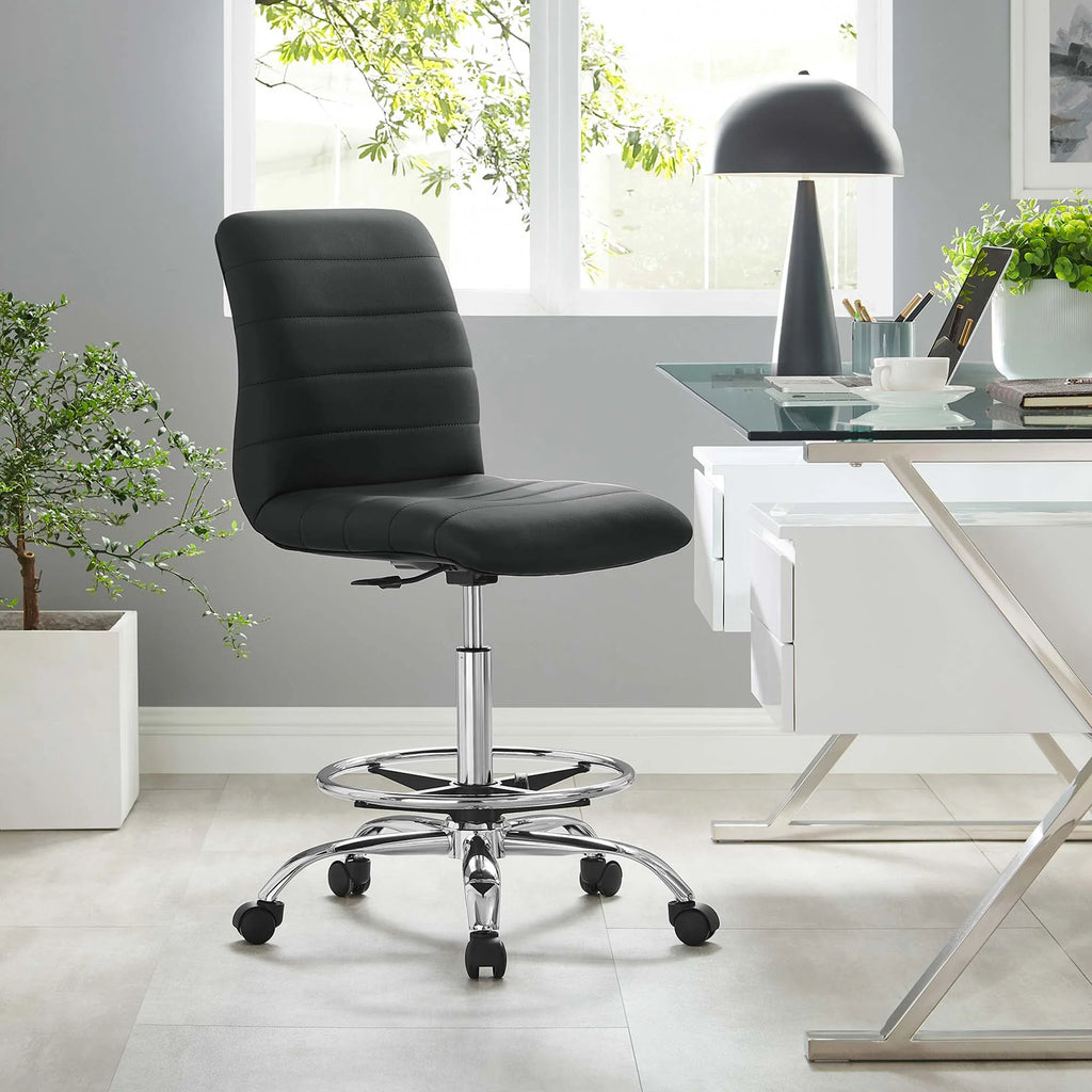 Silver Black Vegan Leather Drafting Chair M677