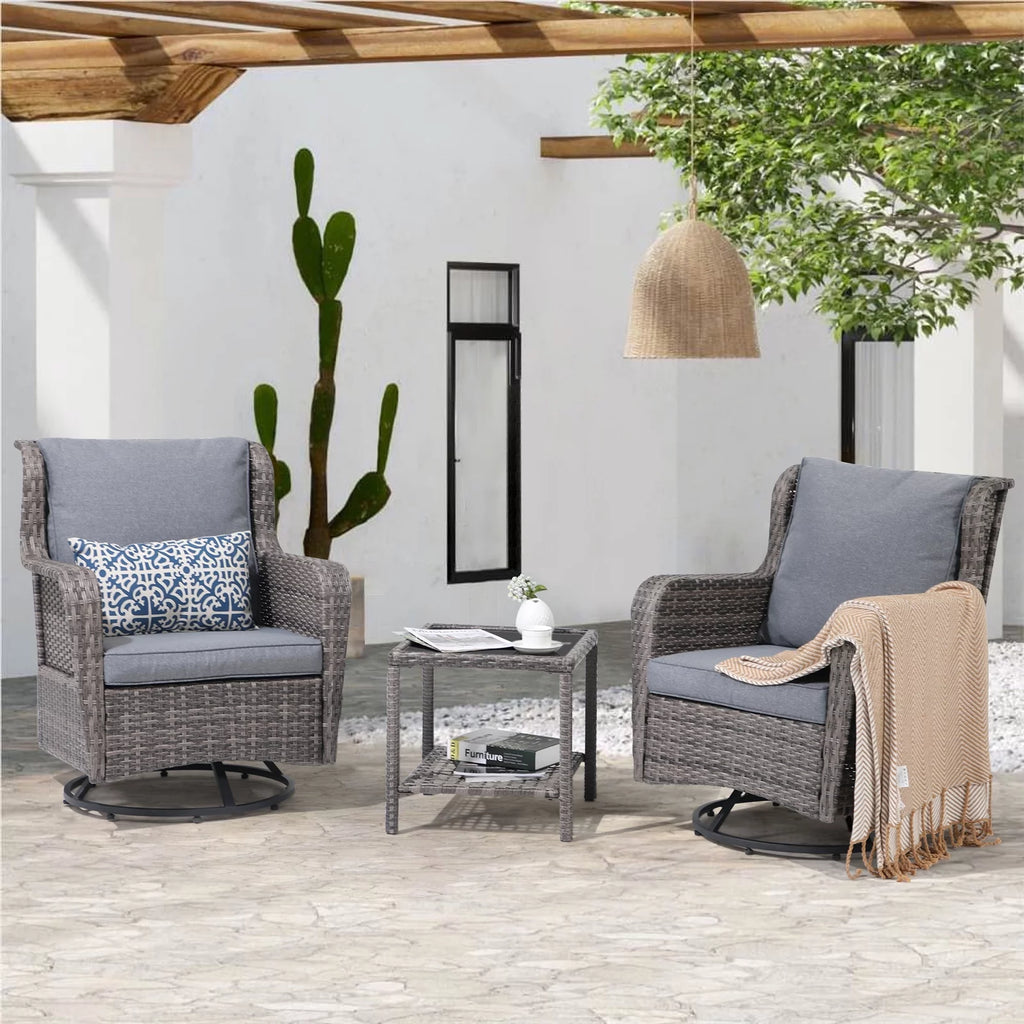 3 Pieces Wicker Swivel Rocking Chairs with Side Table H788