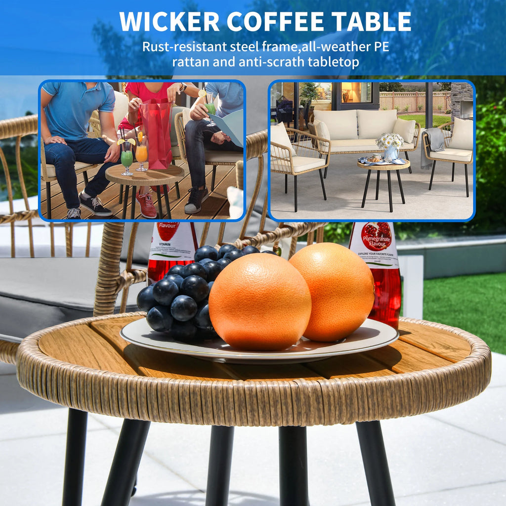 Beige Wicker Bistro Set Sectional Sofa Chairs Q76837