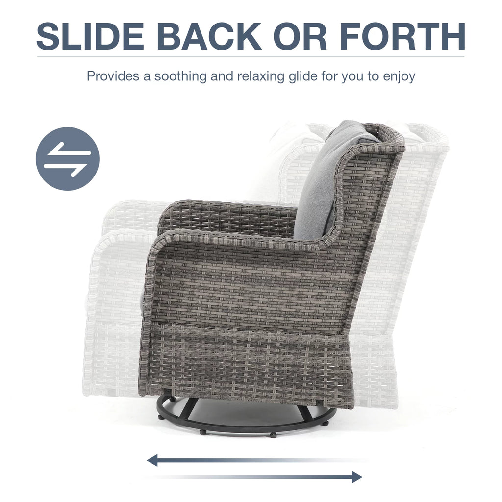 3 Pieces Wicker Swivel Rocking Chairs with Side Table H788