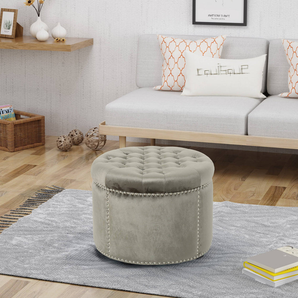 Black Velvet Tufted Ottoman D1611
