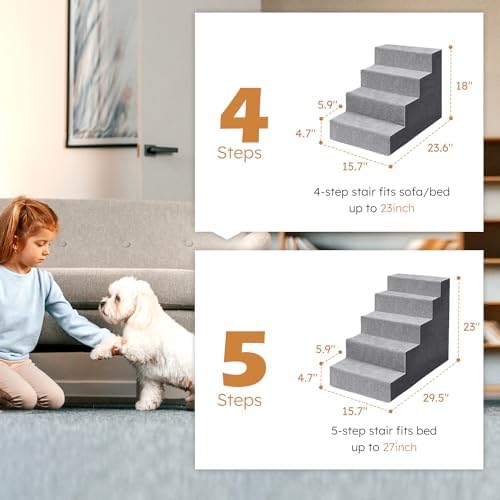 Grey 5-Step High-Density Foam Dog Stairs B994799