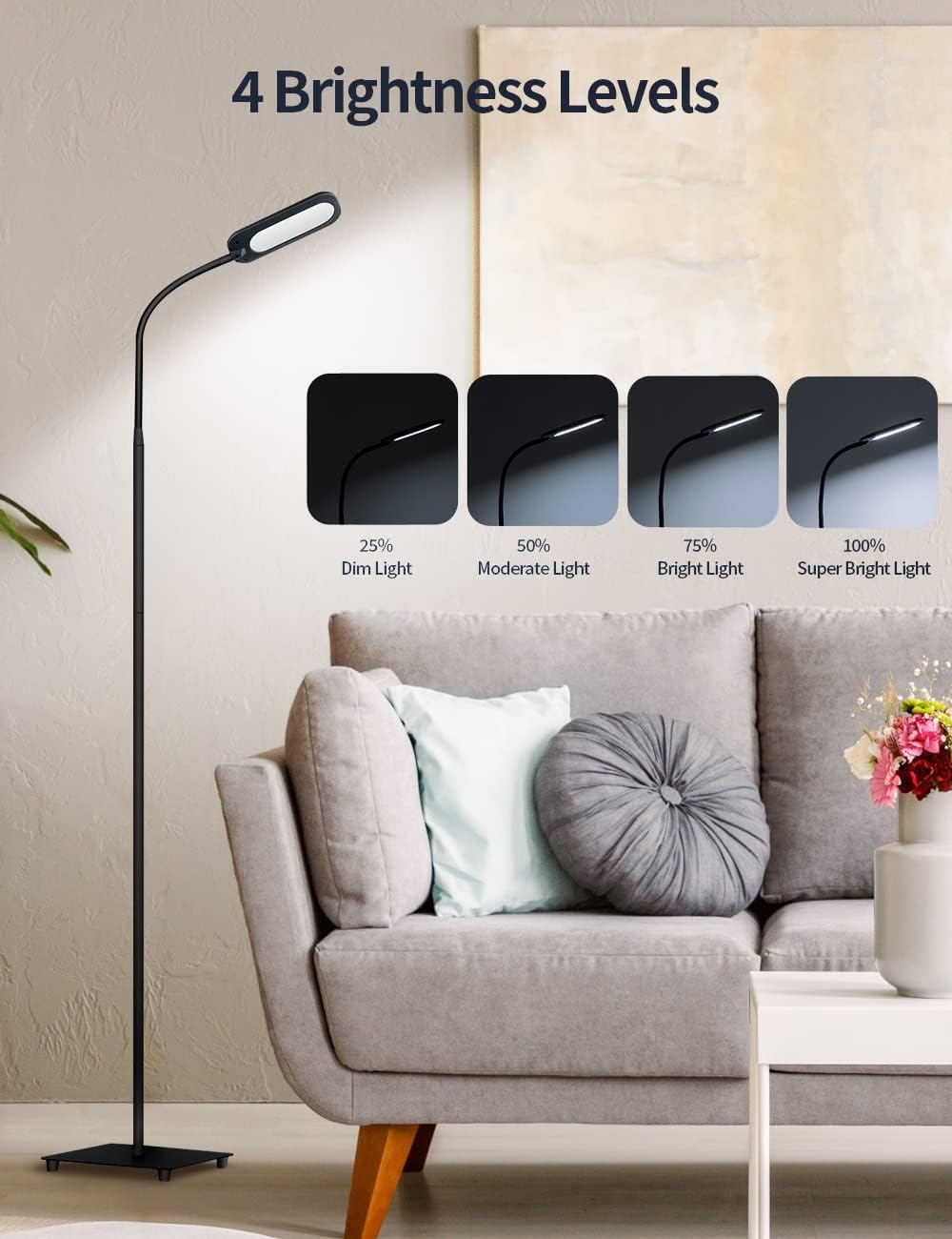 Black LED Floor Lamp with Adjustable Gooseneck H3536