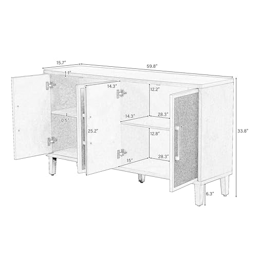 Beige 59.8" Wooden Sideboard Console Table with 4 Doors and Adjustable Shelves T562574