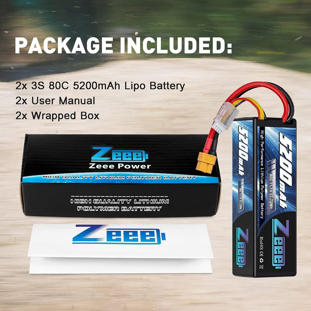 3S Lipo Battery 5200mAh 11.1V 80C with XT60 Connector Hard Case (2 Pack) W220