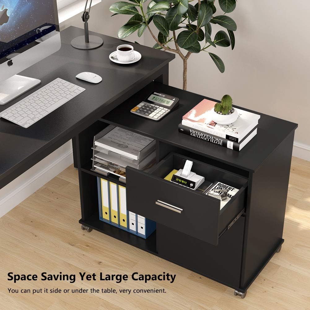 2 Drawer File Cabinet with Lock, Mobile Lateral Filing Cabinet with Wheels and Shelves H778
