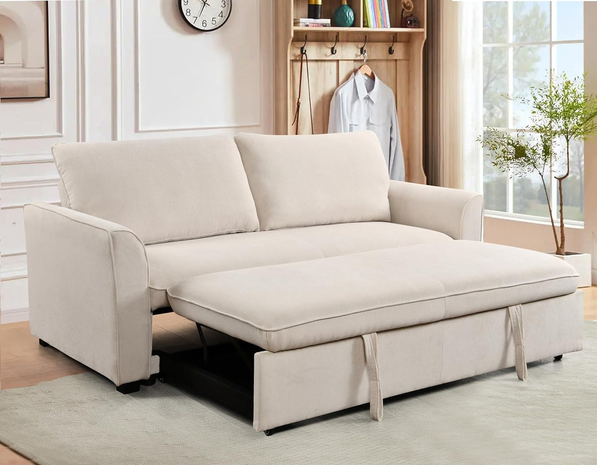 Beige Fabric Convertible Sleeper Sofa with Pull out Bed W598468