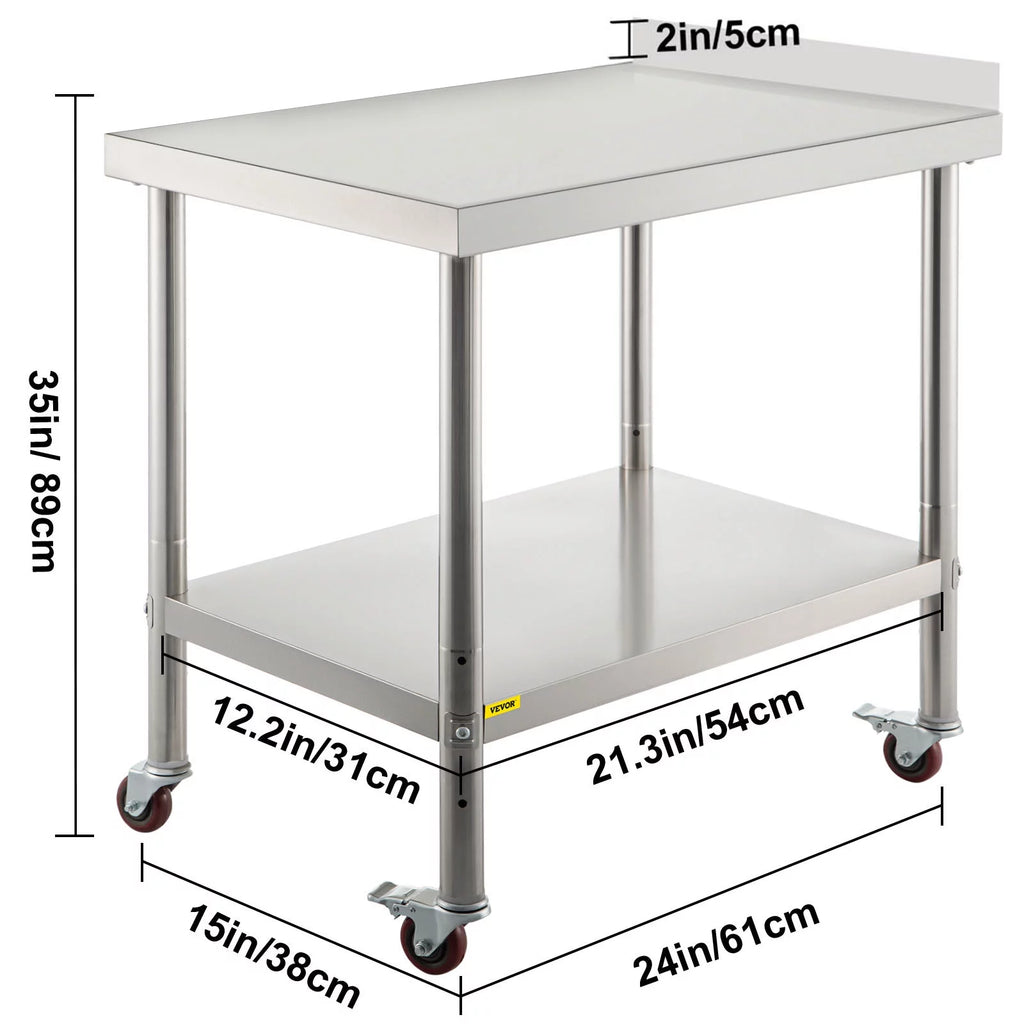 Stainless Steel Prep Table with Backsplash and Casters F58808
