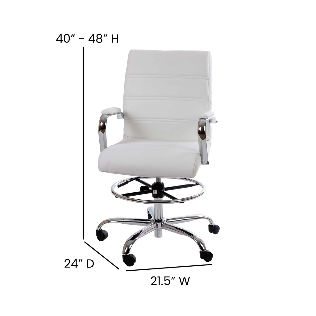 White Faux Leather Drafting Stool H2909