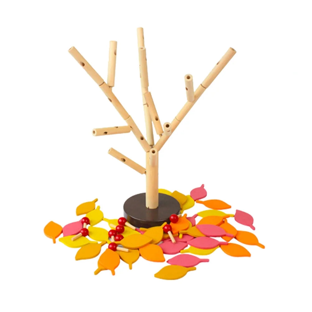 Creative Wooden Tree Blocks with Leaves 3D Building Set DIY Toy U5990