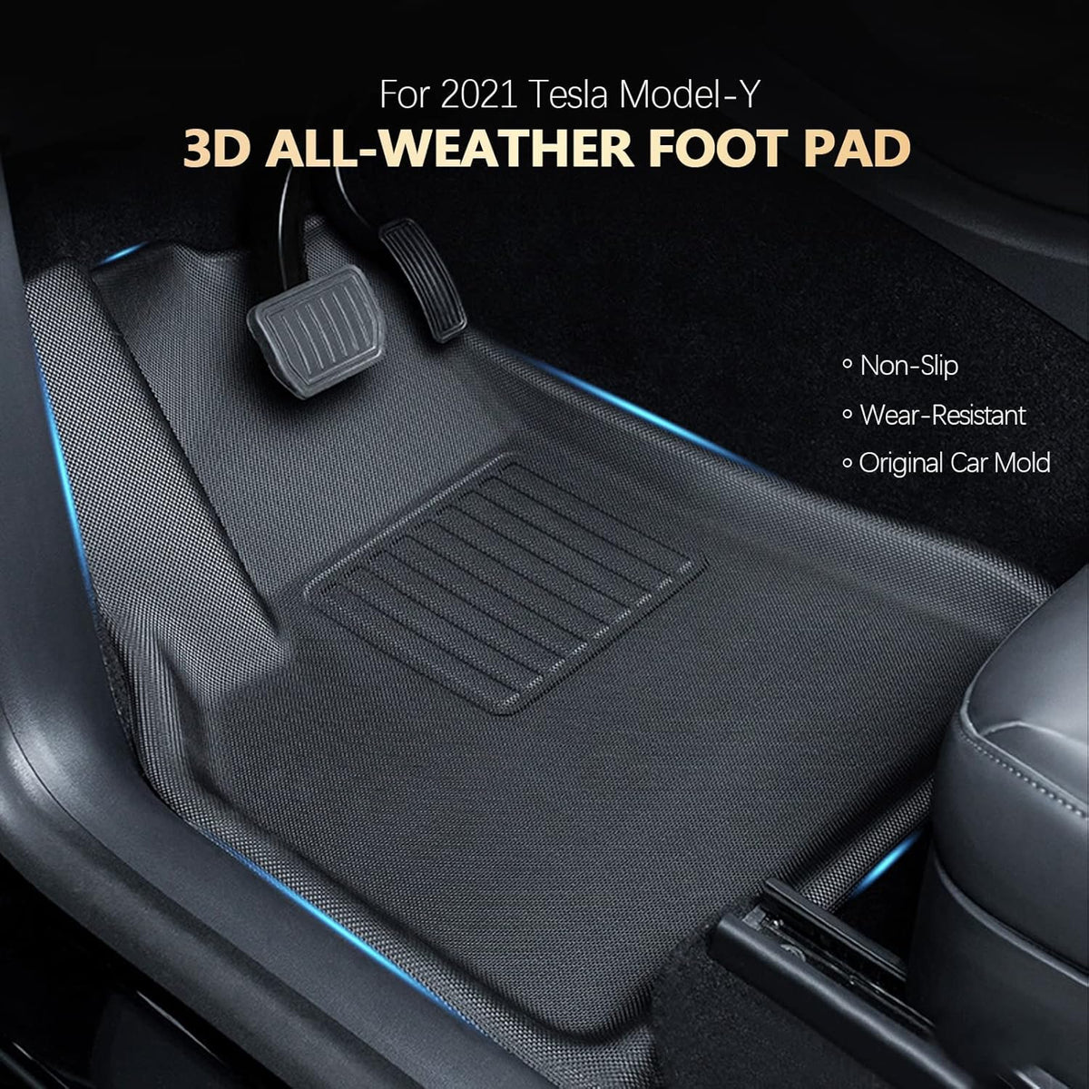 Black All-Weather Waterproof Floor Mats for Tesla Model Y 2020 2021 2022 Custom Fit XPE Car Floor Liners Cargo Tray Trunk Snowproof 1st & 2nd Row X56464