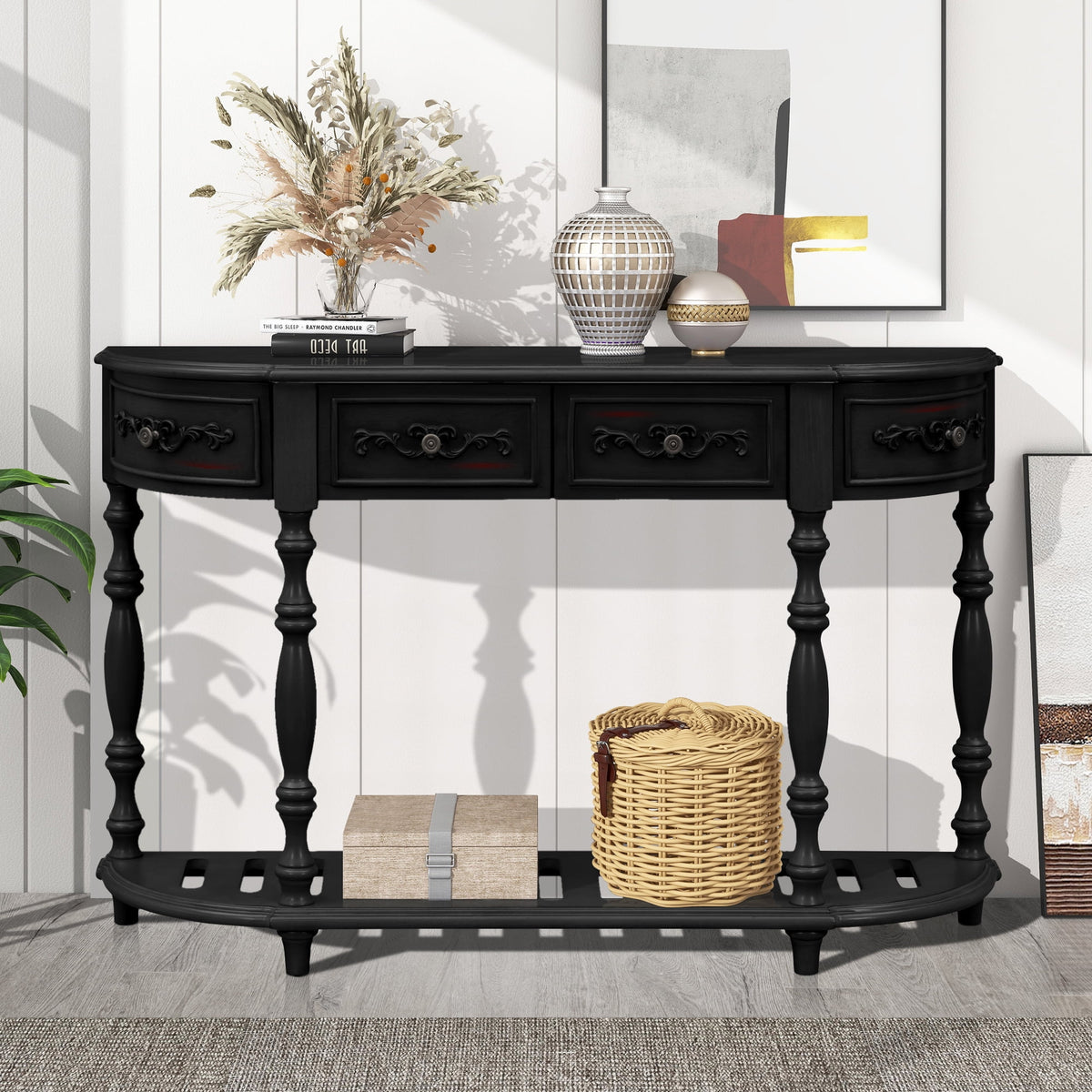 Black Console Table with 4 Drawers Z36826
